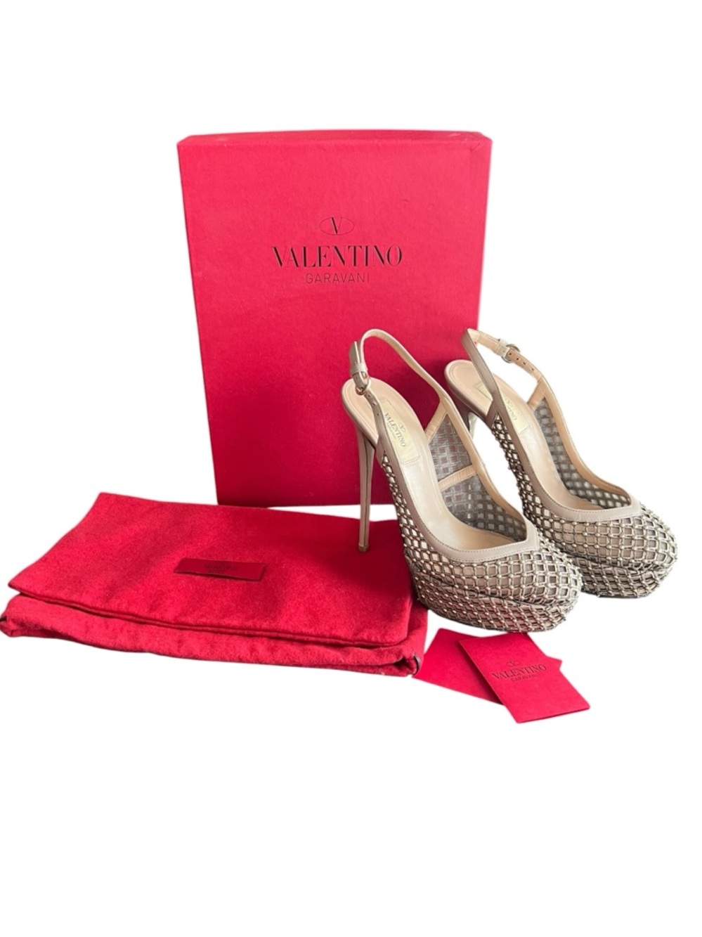 Valentino Garavani Women’s Rockstud Neutrals Lattice Mesh Studded Beige Heels 37